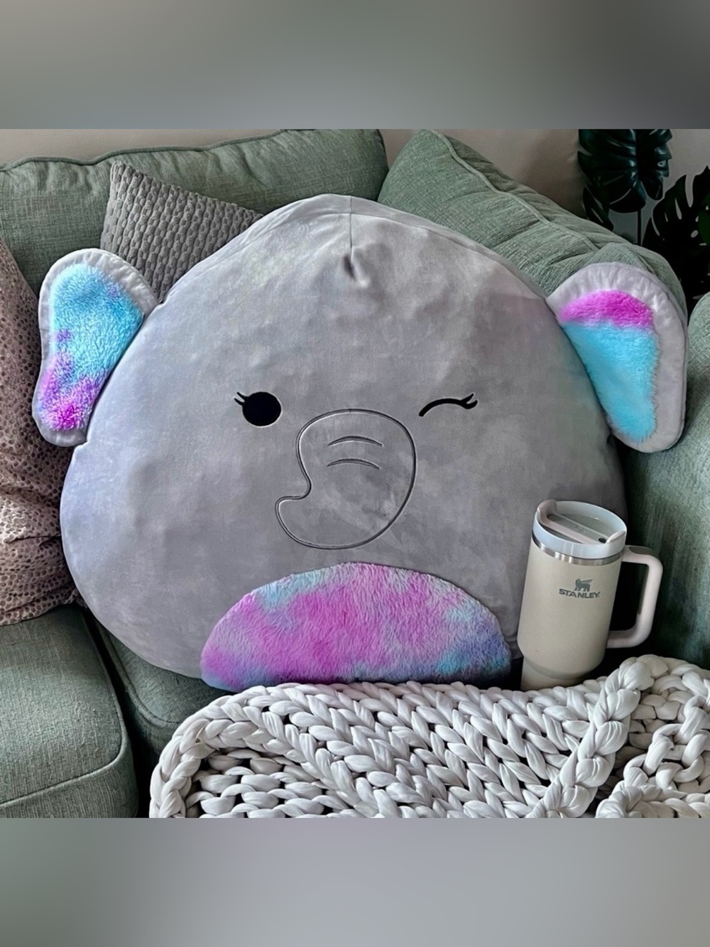 Squishmallows Milo Elephant Plush - Light Gray with Pastel Rainbow Accents
